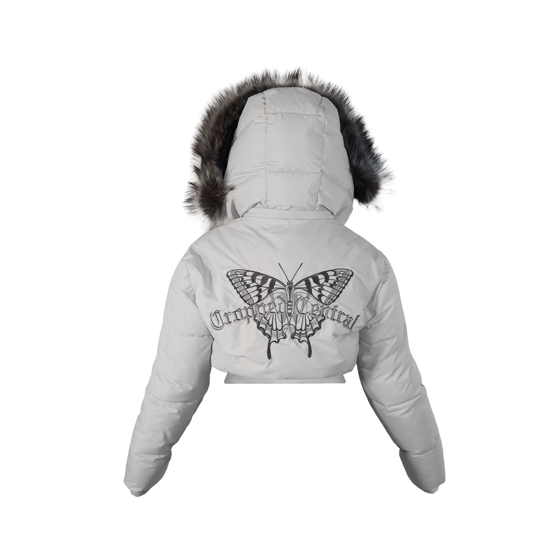 Arctic Grey Cropped Puffer Jacket